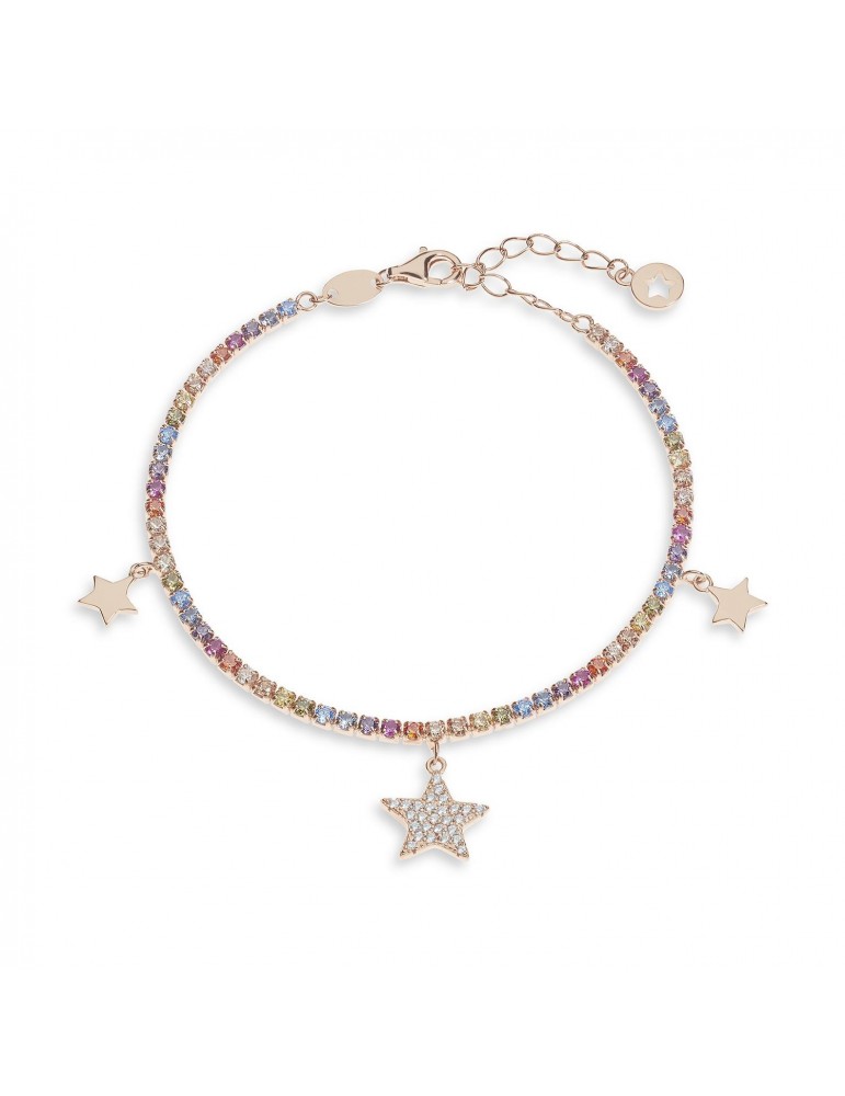 Comete gioielli | Talismano | Bracciale tennis In Argento 925% rosato con stelle e zirconi multicolor | BRA 253