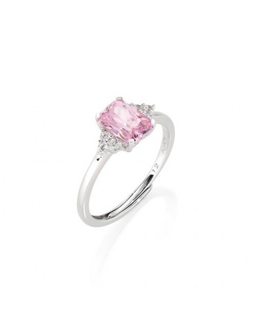 Amen | Princess | Anello in argento 925‰ con zircone rosa e zirconi bianchi | RBABBROZ3