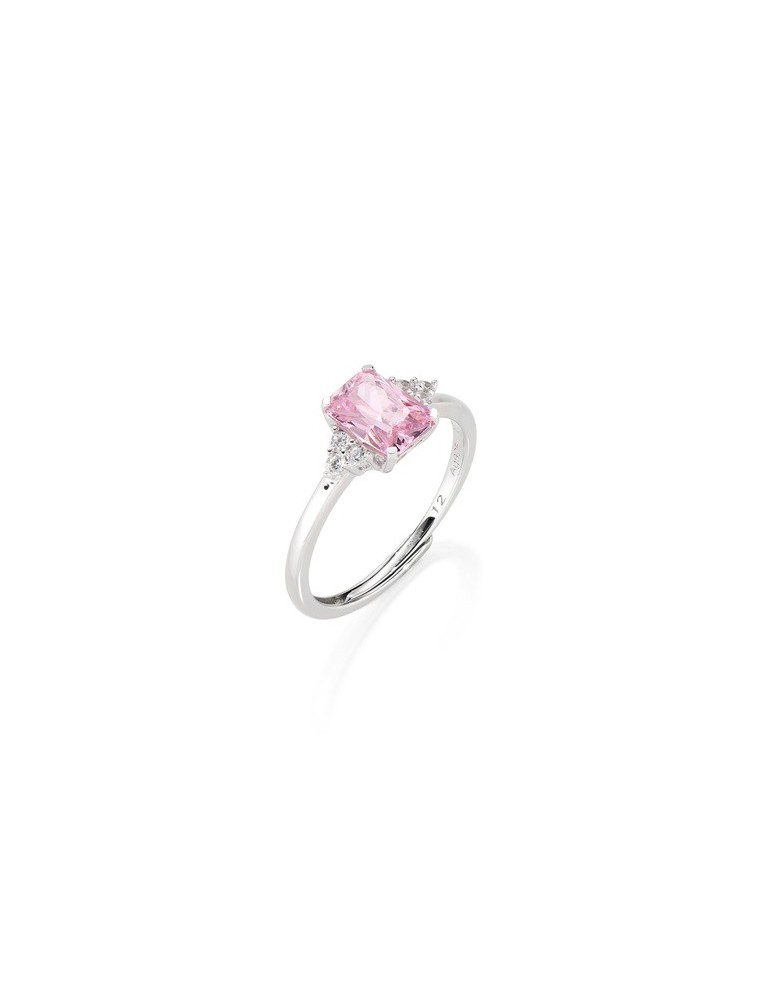 Amen | Princess | Anello in argento 925‰ con zircone rosa e zirconi bianchi | RBABBROZ3