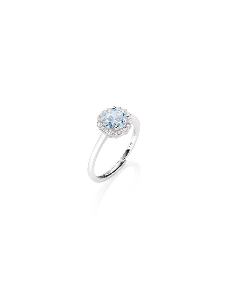 Amen | Diamond | Anello in argento 925‰ con zirconi bianchi e zircone azzurro | RLUBOBBACZ