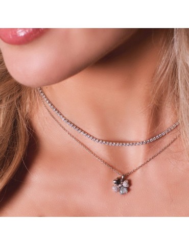 Amen | Quadricuore | Collana in argento 925‰ con quadrifoglio e zirconi | CLPQUBB