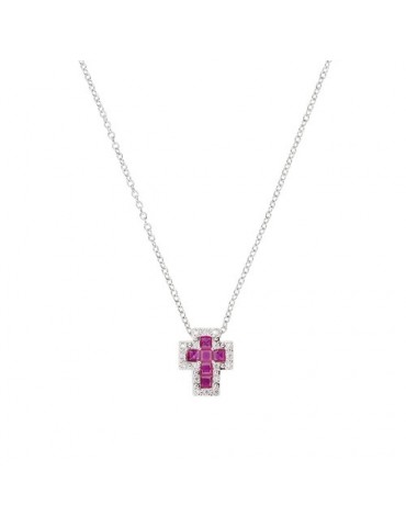 Amen | Croci | Collana in argento 925‰ con croce in zirconi rossi e zirconi bianchi | CLCRREBBRZ3