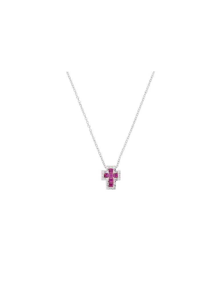 Amen | Croci | Collana in argento 925‰ con croce in zirconi rossi e zirconi bianchi | CLCRREBBRZ3