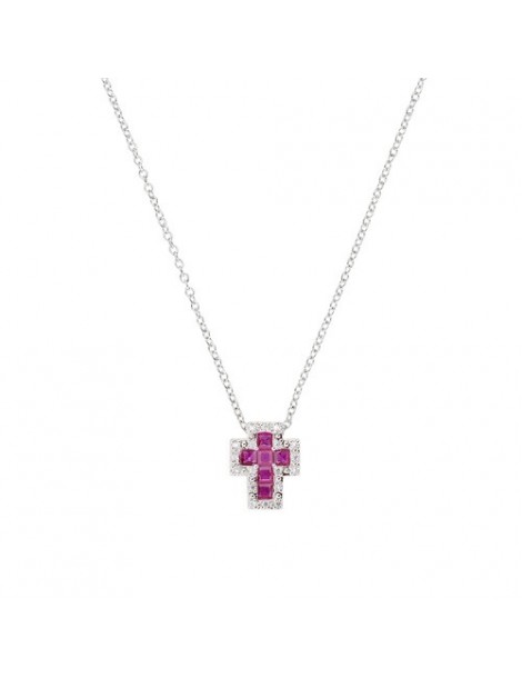 Amen | Croci | Collana in argento 925‰ con croce in zirconi rossi e zirconi bianchi | CLCRREBBRZ3