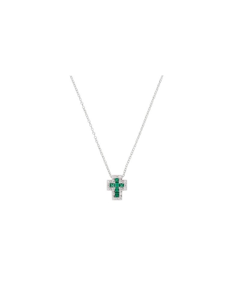 Amen | Croci | Collana in argento 925‰ con croce in zirconi verdi e zirconi bianchi | CLCRREBBVZ3