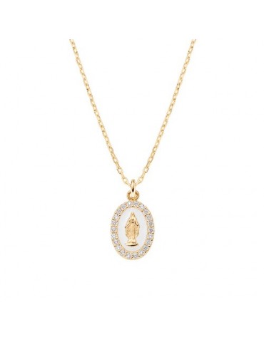 Amen | Miracolosa | Collana in argento 925‰ dorato con medaglia miracolosa e zirconi bianchi | CLMISMGB