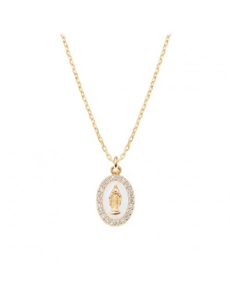 Amen | Miracolosa | Collana in argento 925‰ dorato con medaglia miracolosa e zirconi bianchi | CLMISMGB