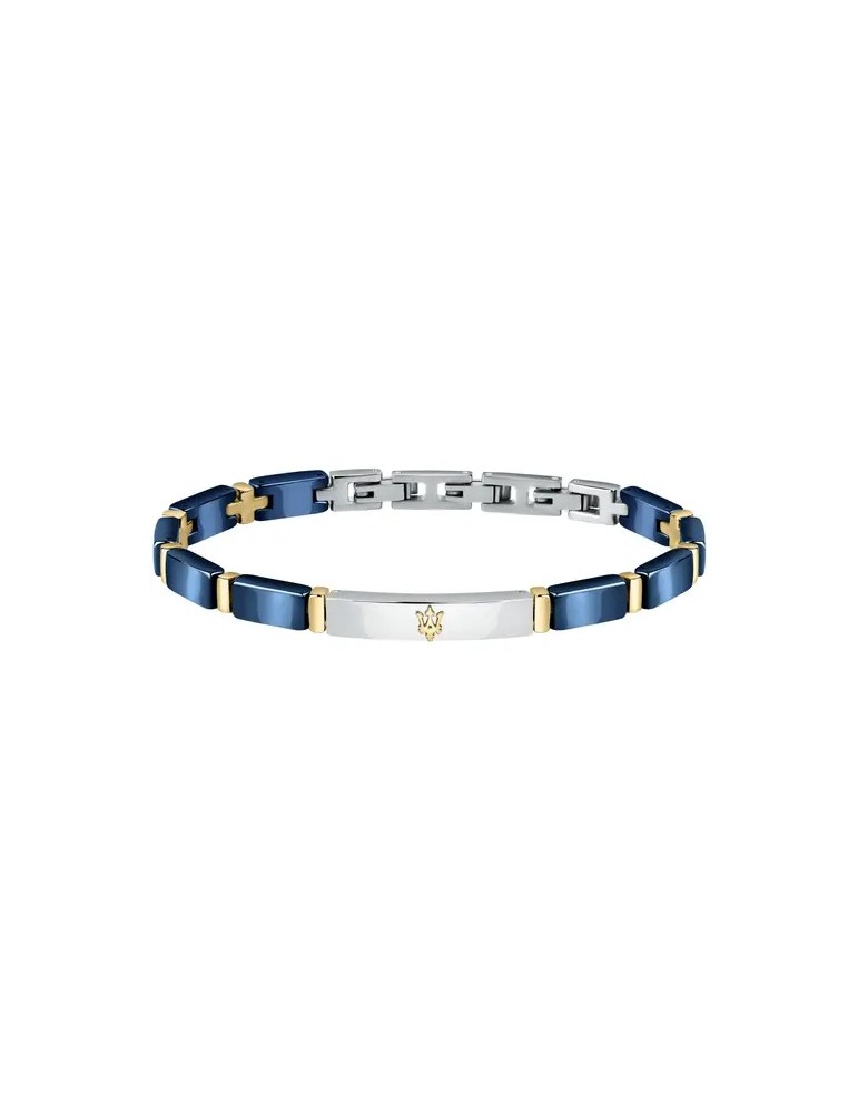 Maserati | Jewels | Bracciale in acciaio PVD dorato con ceramica blu | JM221ATZ02