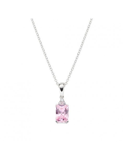 Amen | Princess | Collana in argento 925‰ con zircone rosa e zirconi bianchi | CLBABBROZ