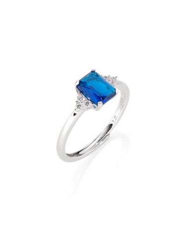 Amen | Princess | Anello in argento 925‰ con zircone blu e zirconi bianchi | RBABBBLZ2