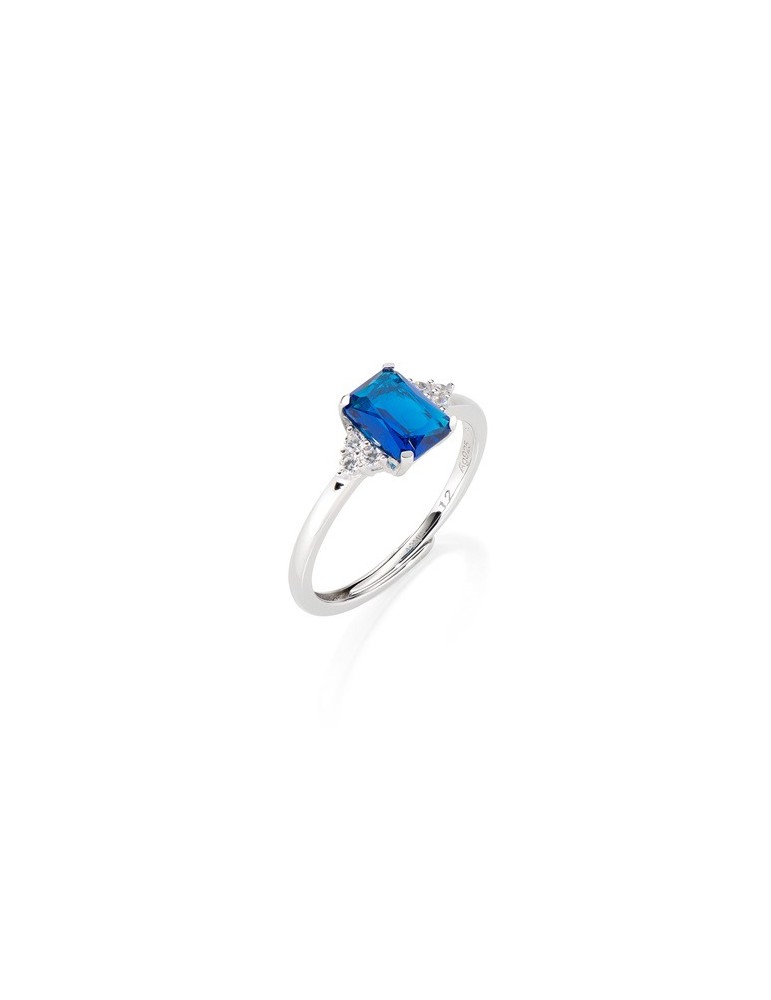 Amen | Princess | Anello in argento 925‰ con zircone blu e zirconi bianchi | RBABBBLZ2