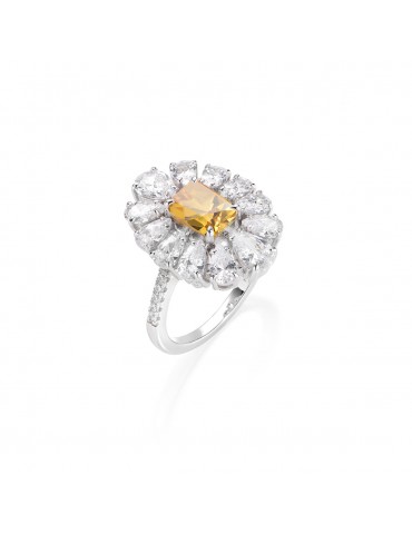 Amen | Stardust | Anello in argento 925‰ con zircone giallo e zirconi bianchi | RROBGBZ