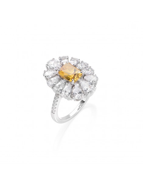 Amen | Stardust | Anello in argento 925‰ con zircone giallo e zirconi bianchi | RROBGBZ