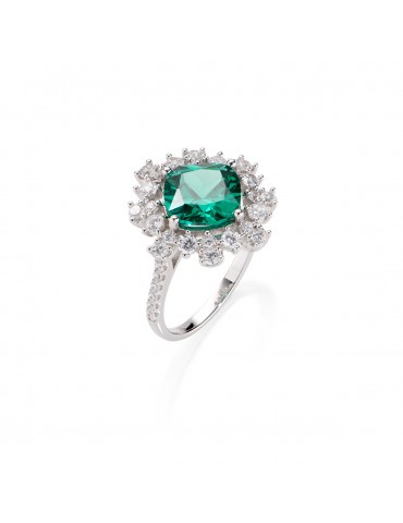 Amen | Stardust | Anello in argento 925‰ con zircone verde e zirconi bianchi | RQUBVBZ