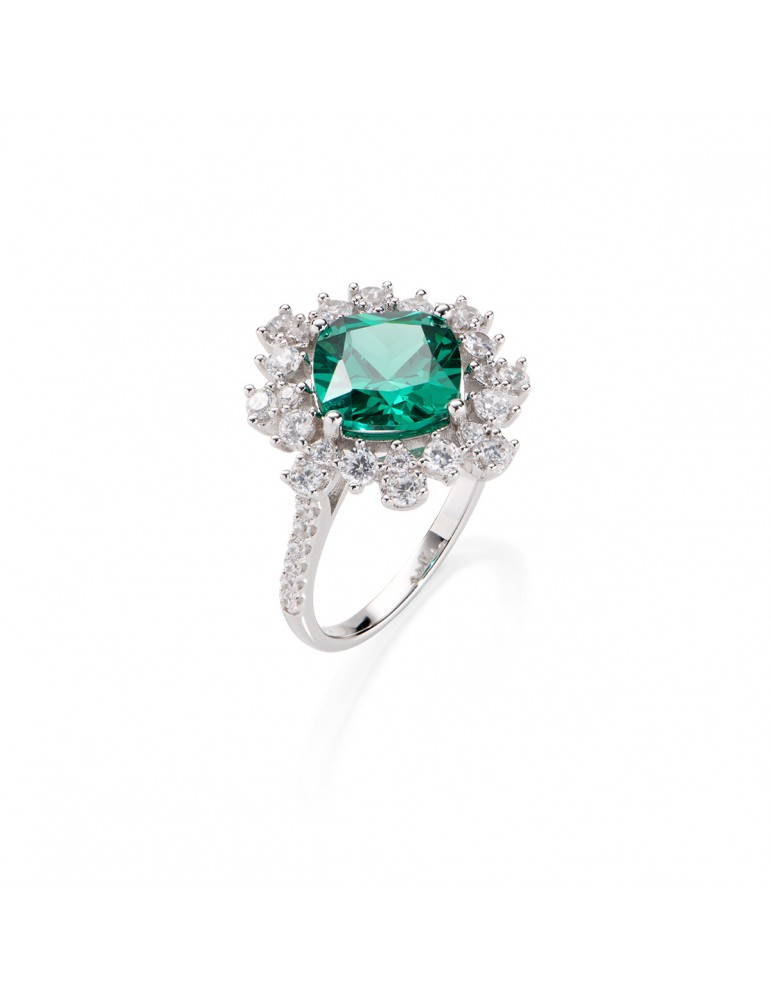 Amen | Stardust | Anello in argento 925‰ con zircone verde e zirconi bianchi | RQUBVBZ