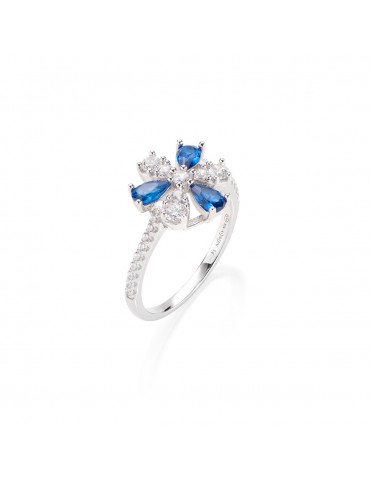 Amen | Stardust | Anello in argento 925‰ con zirconi blu e zirconi bianchi | RMABBLBZ