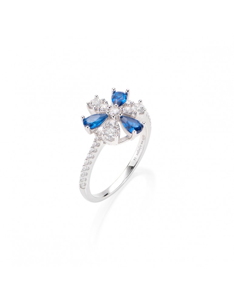 Amen | Stardust | Anello in argento 925‰ con zirconi blu e zirconi bianchi | RMABBLBZ