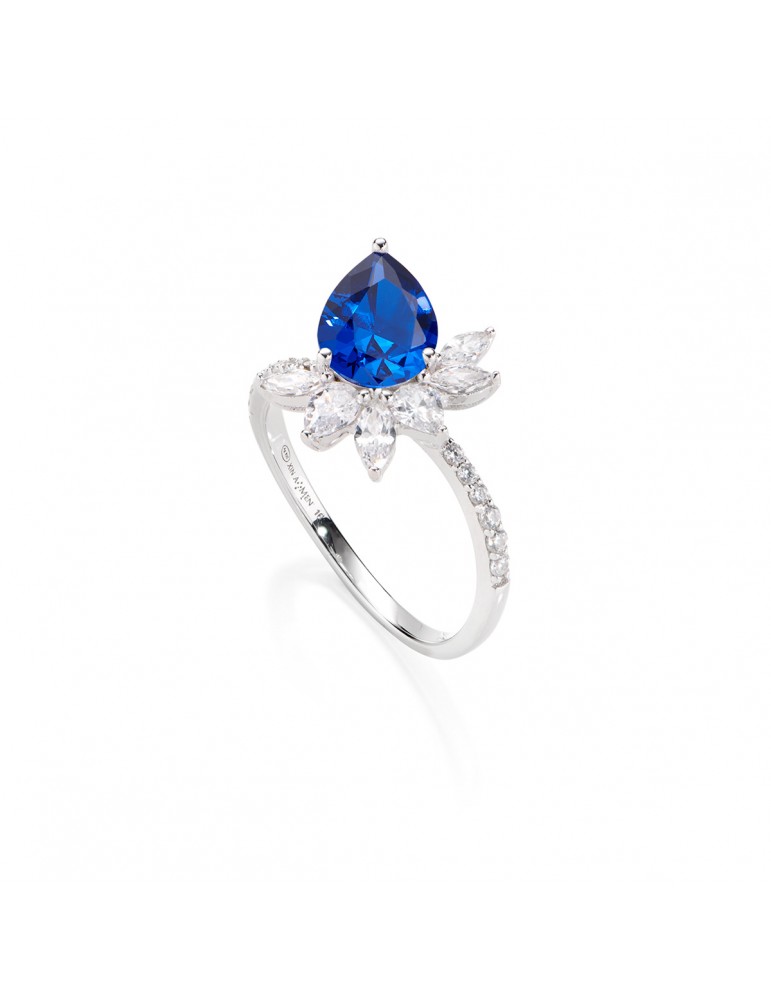 Amen | Stardust | Anello in argento 925‰ con zircone blu e zirconi bianchi | R1FIBBLBZ