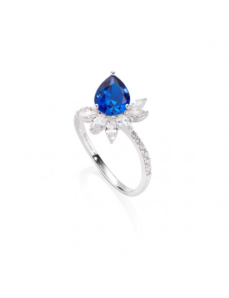 Amen | Stardust | Anello in argento 925‰ con zircone blu e zirconi bianchi | R1FIBBLBZ