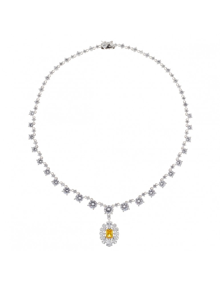 Amen | Stardust | Collana tennis in argento 925‰ con ciondolo in zircone giallo e zirconi bianchi | NROBGBZ