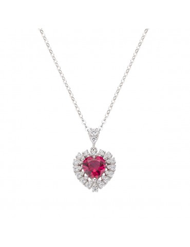 Amen | Stardust | Collana in argento 925‰ con cuore in zircone rosso e zirconi bianchi | NCUOBRBZ