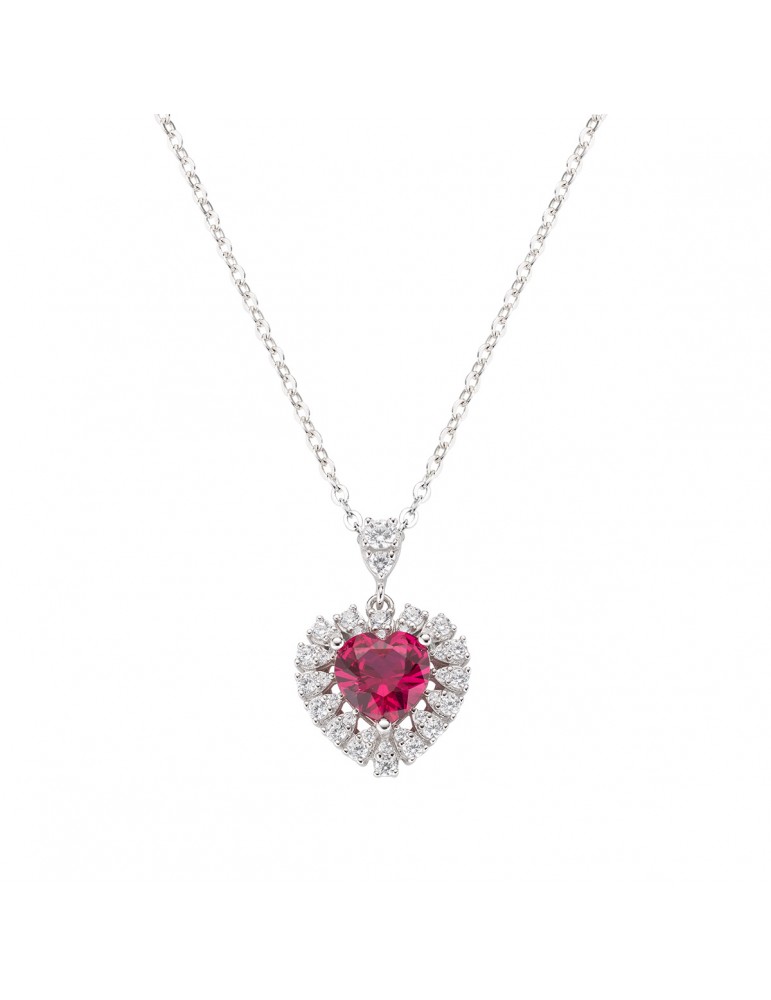 Amen | Stardust | Collana in argento 925‰ con cuore in zircone rosso e zirconi bianchi | NCUOBRBZ