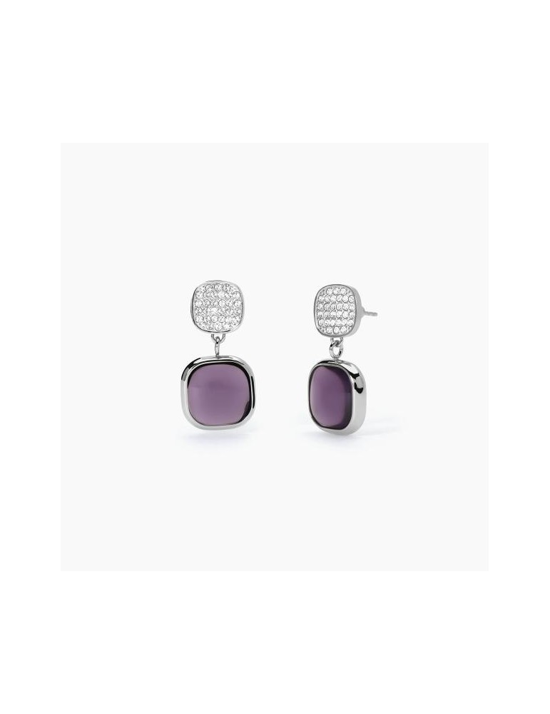 2Jewels | Orecchini in acciaio con glass viola e cristalli bianchi | 261412