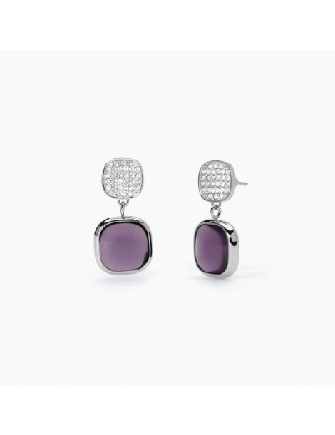 2Jewels | Orecchini in acciaio con glass viola e cristalli bianchi | 261412