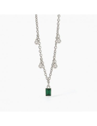 2Jewels | Collana in acciaio con smeraldo sintetico e cristalli bianchi | 251890
