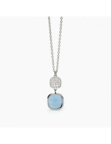 2Jewels | Collana in acciaio con glass azzurro e zirconi bianchi | 251877