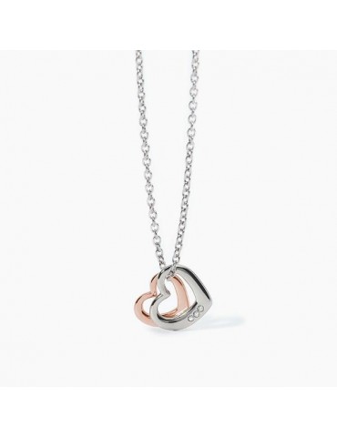 2Jewels | Collana in acciaio PVD rosato con doppio cuore e cristalli bianchi | 251790