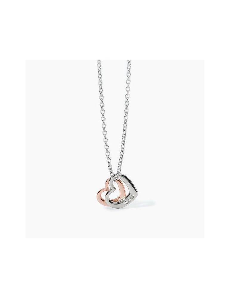 2Jewels | Collana in acciaio PVD rosato con doppio cuore e cristalli bianchi | 251790