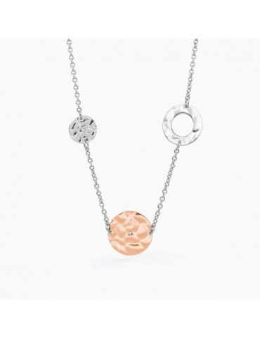 2Jewels | Collana in acciaio PVD rosato con elementi tamburati  e cristalli bianchi | 251741