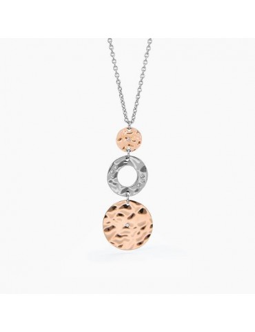 2Jewels | Collana in acciaio PVD rosa con elementi martellati e cristalli bianchi | 251739