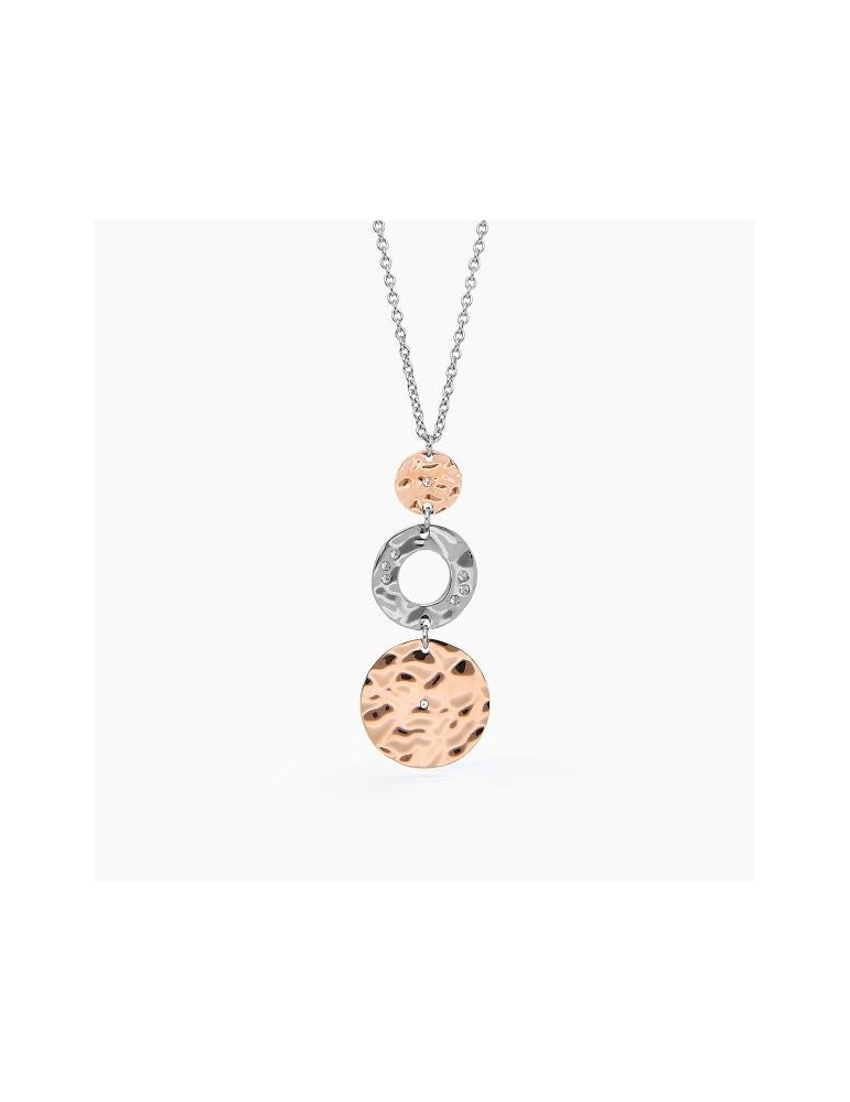 2Jewels | Collana in acciaio PVD rosa con elementi martellati e cristalli bianchi | 251739