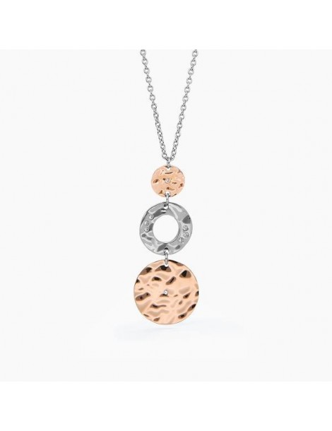 2Jewels | Collana in acciaio PVD rosa con elementi martellati e cristalli bianchi | 251739