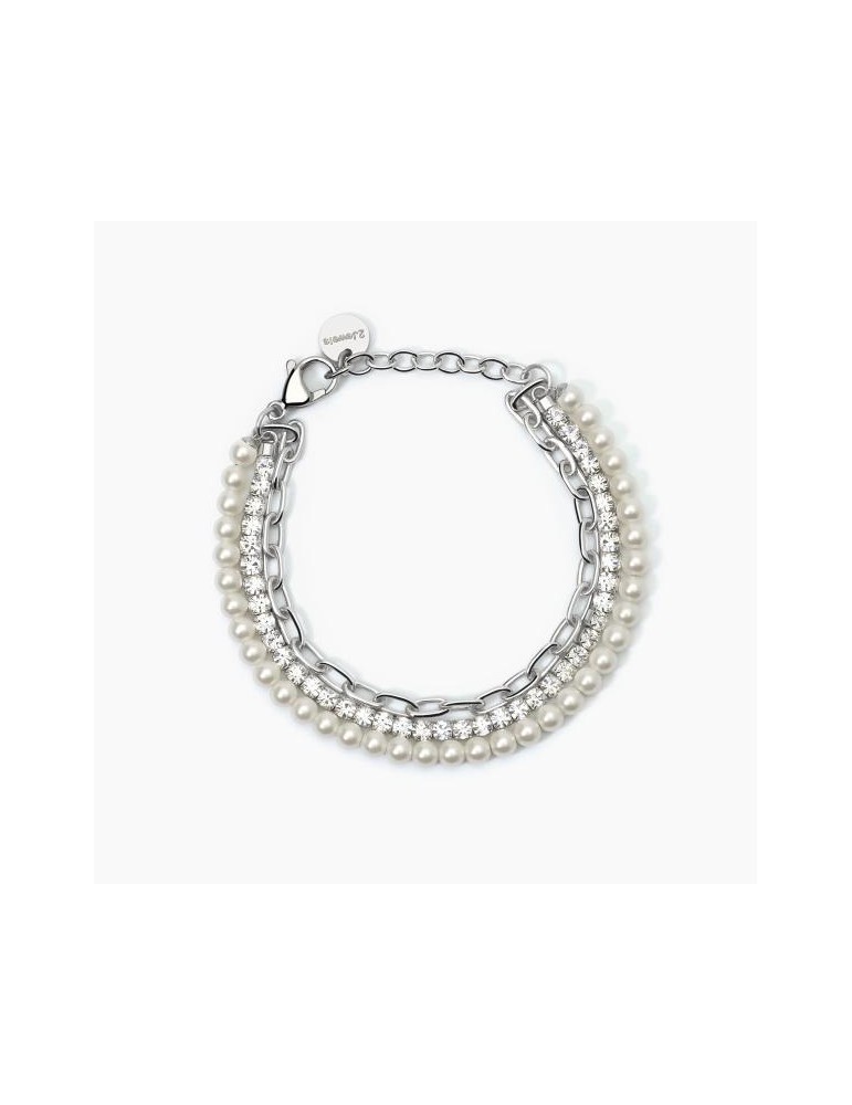 2Jewels | Bracciale tennis in acciaio con perle e cristalli bianchi | 232452