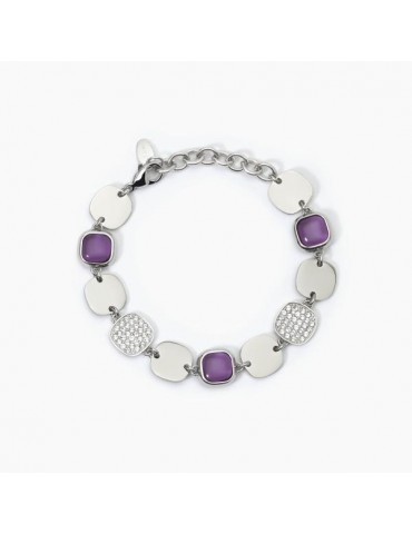 2Jewels | Bracciale in acciaio con glass viola e cristalli bianchi | 232435