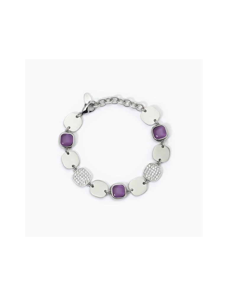 2Jewels | Bracciale in acciaio con glass viola e cristalli bianchi | 232435