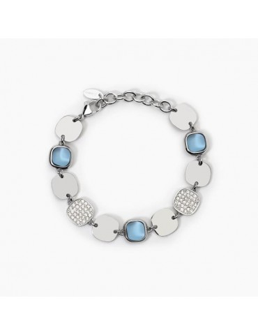 2Jewels | Bracciale in acciaio con glass azzurro e cristalli bianchi | 232434