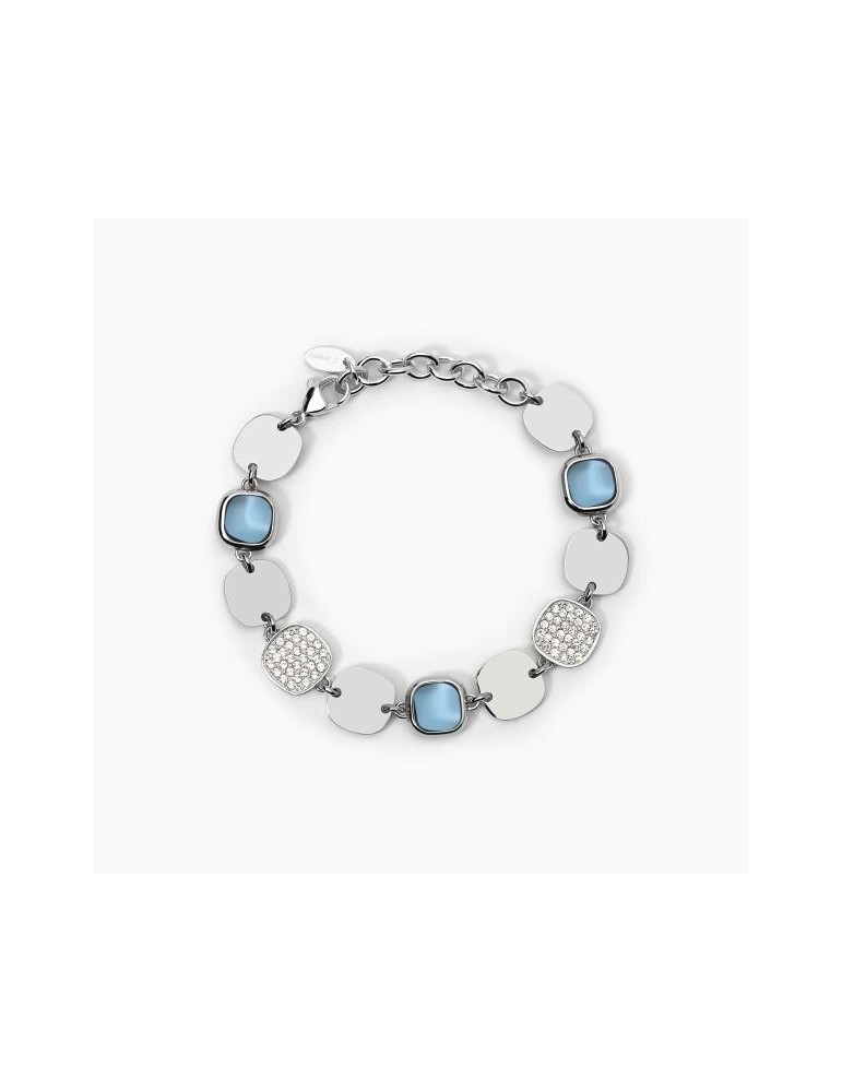 2Jewels | Bracciale in acciaio con glass azzurro e cristalli bianchi | 232434