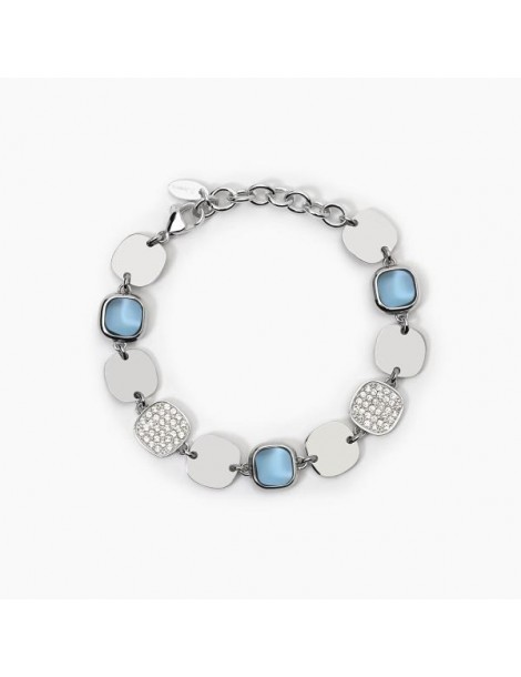 2Jewels | Bracciale in acciaio con glass azzurro e cristalli bianchi | 232434