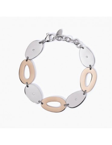 2Jewels | Bracciale in acciaio PVD rosato con maglie ovali e cristalli bianchi  | 232410