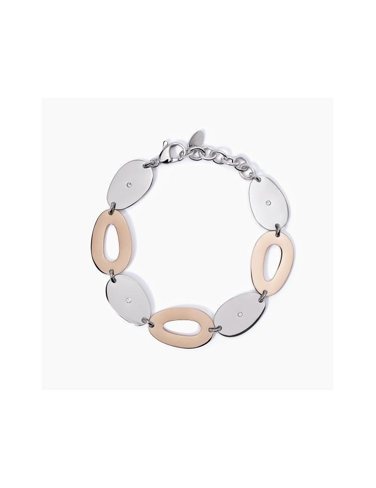 2Jewels | Bracciale in acciaio PVD rosato con maglie ovali e cristalli bianchi  | 232410