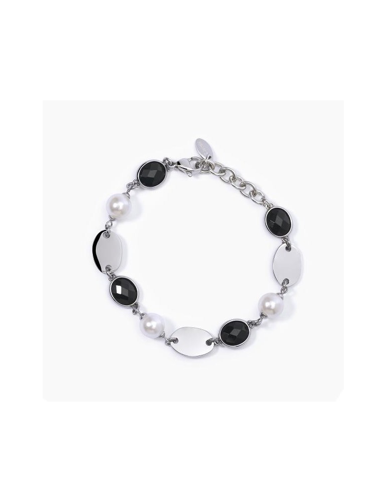 2Jewels | Bracciale in acciaio con perle e glass nero | 232407