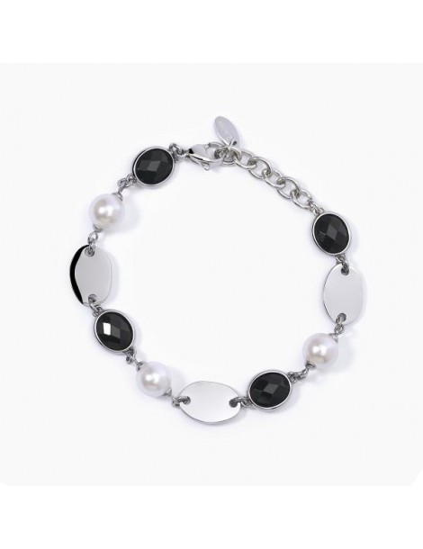 2Jewels | Bracciale in acciaio con perle e glass nero | 232407