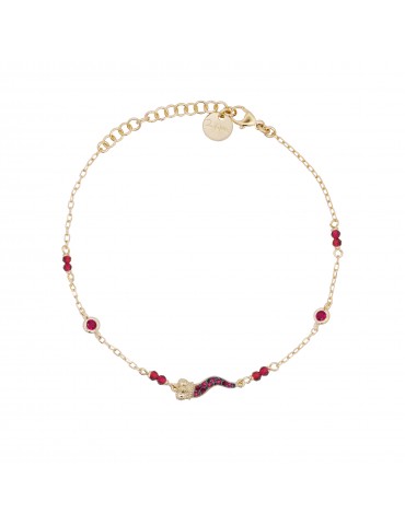 Rue Des Mille | Stardust Ten | Bracciale in argento 925‰ dorato con cornetto in pavè di zirconi fucsia | BRZ-018 M1 COR C AU