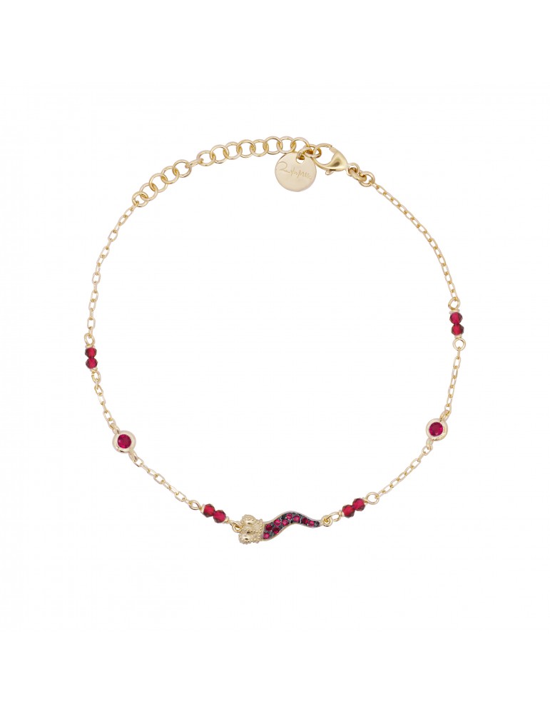 Rue Des Mille | Stardust Ten | Bracciale in argento 925‰ dorato con cornetto in pavè di zirconi fucsia | BRZ-018 M1 COR C AU