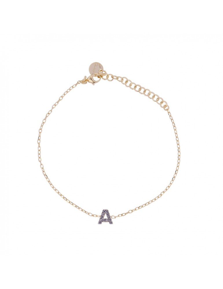 Rue Des Mille | Alphabet | Bracciale iniziale in argento 925‰ dorato con zirconi bianchi | BRZ-011 INIZ AU A