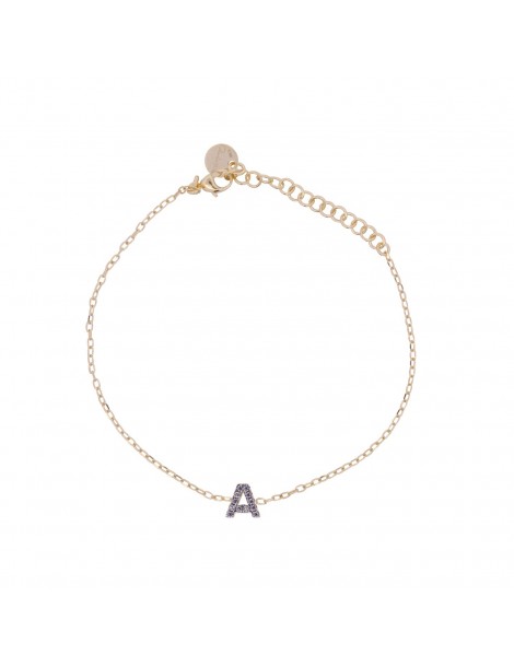 Rue Des Mille | Alphabet | Bracciale iniziale in argento 925‰ dorato con zirconi bianchi | BRZ-011 INIZ AU A